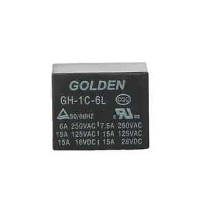 Relé dorado GH-1C-6L cubo Suger, relé de 6VDC para uso General, 1C, SPDT, forma de contacto, 0,36 w, bobina de potencia cruzada, T73 y 3FF