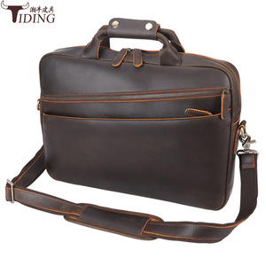 Tiding Genuine Leather Business <b>Briefcase</b> 15.6 Inch Laptop Bag Men's Shoulder Bag Dark Brown Durable Top Layer Cowhide - Product Image 3