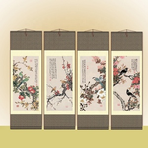 Peinture orientale en défilement <span class=keywords><strong>de</strong></span> soie fleur oiseau décoration étourneau muguet pie perroquet art chinois rouleau mural peinture suspendue - Product Image 1