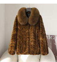 Offre Spéciale grand col de fourrure de renard véritable manteau de fourrure de vison hiver femmes classique luxe véritable veste de fourrure de vison