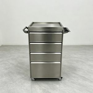 Carrito de Peluquería Moderno de Acero Inoxidable Resistente con 4 Cajones, Carro para Herramientas con Ruedas y Portavasos para Salón de Belleza - Product Image 1