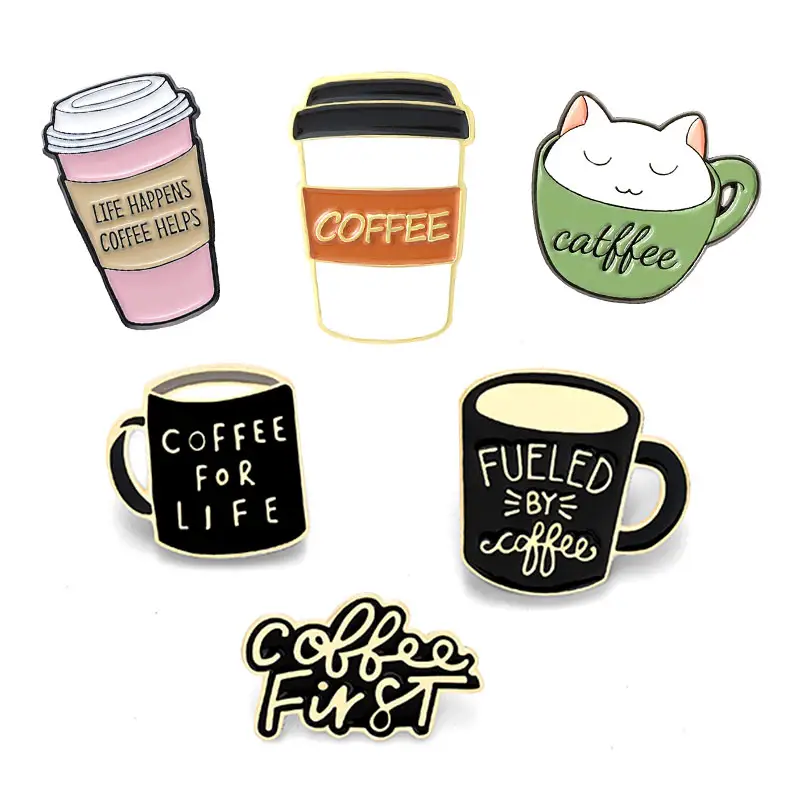 Cheap custom cup shaped drink lapel pin badge metal soft enamel coffee pin for backpacks