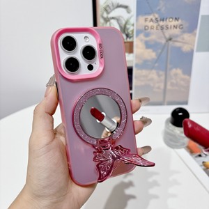 Butterfly Diamond Mirror Ring Holder Glitter Makeup <b>Stand</b> Folding Magnetic <b>Desktop</b> For Apple iPhone Black Pink Purple Blue Gold - Product Image 4