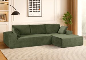 Canapé d'angle modulable en tissu vert capitonné, canapé sectionnel moderne pour salon - Product Image 5