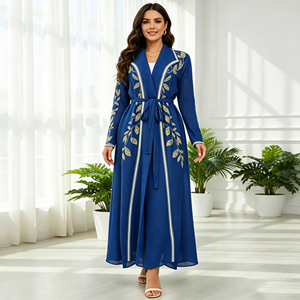 Abaya en velours pour l'automne et l'hiver, longue robe arabe pour femmes, robe de soirée musulmane brodée <span class=keywords><strong>dorée</strong></span>, kaftan marocain, abaya turque de Dubaï - Product Image 2