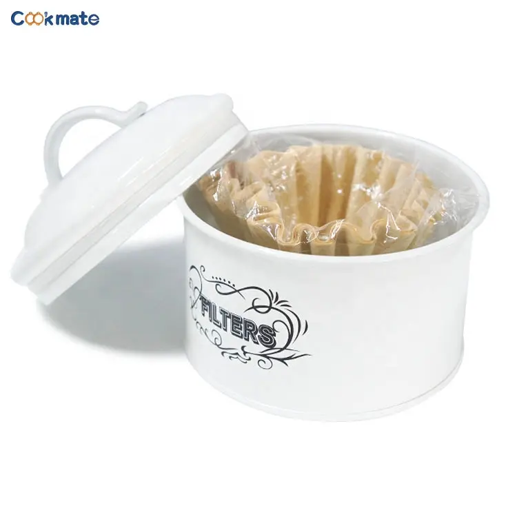 Soporte de filtro de café para cesta, contenedor de almacenamiento de filtro esmaltado blanco, diseño de esmaltes desgastados para granja rústica