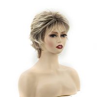 Perruques courtes blondes TISHINING pour femmes blanches, coupe pixie, brun foncé, blond synthétique, résistantes à la chaleur, dentelle française naturelle