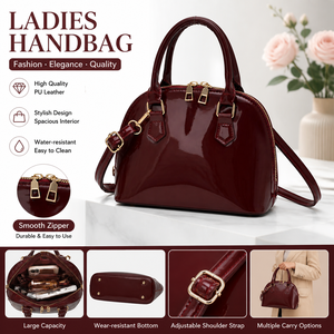 Borsa a Spalla da Donna in Pelle Verniciata Rosso Vino, Grande Capacità, Sac à Main Femme, Vendita all'Ingrosso, Sunday Best 2026 - Product Image 1
