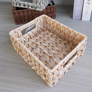 Cesta de Almacenamiento de Imitación de Ratán Estilo Nórdico, Rectangular, Gris, Organizador de Oficina, Cesta de Almacenamiento para Escritorio, Tejida a Mano - Product Image 5