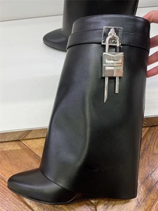 ZHEZHE 2023 Fashion Design punta tonda tacco alto scarpe con zeppa moda Shark Lock stivali Plus Size stivaletto da <span class=keywords><strong>donna</strong></span> Street Wear - Product Image 3