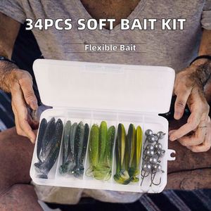 Kit de Señuelos de Silicona y Metal al por Mayor, 34 Piezas/Caja, Juego de Señuelos Artificiales Blandos de Alta Calidad de 7 cm con Anzuelos de Pesca con Plomo - Product Image 2