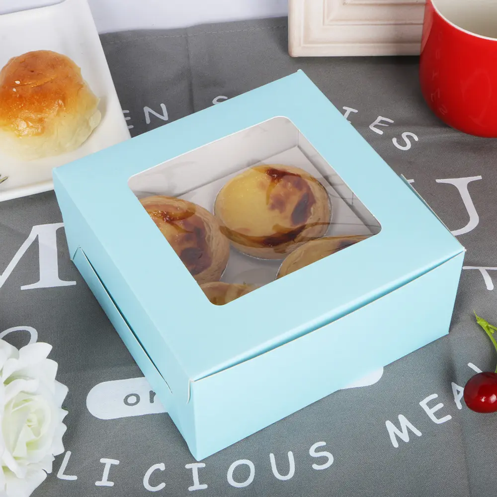 창 개별 케이크 조각 상자 디저트 테이크 아웃 상자가있는 일회용 맞춤형 접이식 케이크 상자