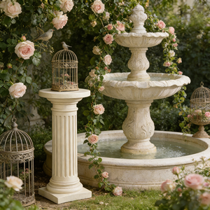 Plateforme décorative en résine peinte à la main motif floral romain (piédestal cannelé) Modèle d'<span class=keywords><strong>art</strong></span> 222 - Texture élégante - Article essentiel pour le jardin - Product Image 4