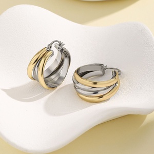 Boucles d'oreilles tendance pour femmes de style européen et américain, en cuivre plaqué or 18 carats, bicolore, sphériques, circulaires, pendantes, à la mode - Product Image 4