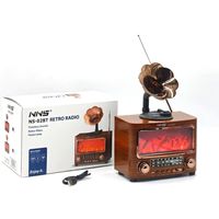 Baterai 1800mAh 18650, Radio Gramofon Vintage NNS NS-02BT, Nirkabel BT & USB/TF, Lampu Api, 3-Band AM/FM/SW