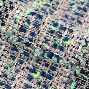 Tela de Tweed de lentejuelas Bouclé texturizada, tela de poliéster 100, hilos iridiscentes, Ideal para chaquetas de Otoño Invierno, tabla de colores gratuita - Product Image 4