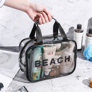 Bolsa de maquillaje con cremallera impermeable de color gelatina con logotipo personalizado, bolsa de baño de playa de PVC transparente, bolsa de cosméticos - Product Image 3