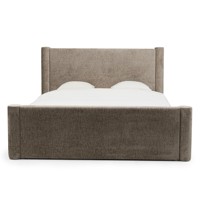 Lit double rembourré Zeni 160x200 avec sommier à lattes et espace de rangement, beige