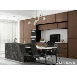 2023 Dorene Wholesale Led Light Laminate Prefabricated Modern Furniture Interior Design Idea Glass Doors Kitchen Cabinets Set