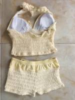 Setelan Baju Renang Wanita Bertekstur Dua Potong, Atasan Tank Top V-Neck dan Celana Pendek Boyleg, Ukuran S-XL