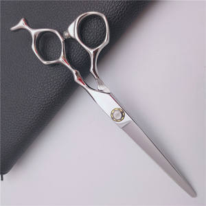 Ciseaux de coiffure Red Blade 6 pouces, ciseaux à effiler, manche irrégulier, ciseaux plats haut de gamme, acier inoxydable, manche long - Product Image 1