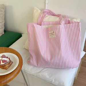 Bán buôn thân thiện với môi lớn biểu tượng tùy chỉnh in sọc vải <span class=keywords><strong>Tote</strong></span> Túi mua sắm với túi bên trong - Product Image 1