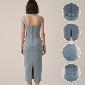 فستان جينز ميدي بتصميم عتيق لعام 2026، فستان نسائي مثير برقبة مربعة وسحاب خلفي، فستان ضيق من الجينز، فستان ضيق على شكل قلم رصاص - Product Image 3