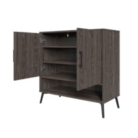 Armoire de rangement à chaussures en aggloméré et placage de bois, organisateur de chaussures avec portes, 12 paires, une étagère ouverte