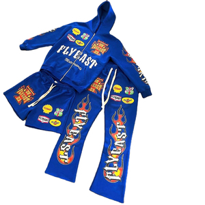 Ensemble sweat à capuche et pantalon de survêtement pour hommes personnalisés ensemble de sweat-shirt avec appliques de broderie délavés au soleil et à l'acide survêtement évasé - Product Image 1