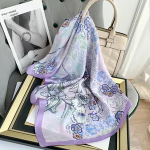 Scarf Customized Wholesale 2024 Custom Silk Scarves Designer Floral Printed 70*70cm Letter Polyester Satin Scarf For Women Stylish