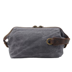 Simple Durable Retangular Zippered Waxed Canvas Cotton Toiletry <b>Bag</b> Travel <b>Wash</b> Pouch Storage Makeup with Handle for Men - Product Image 5