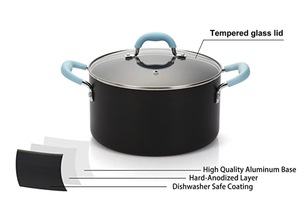 Batterie de cuisine <span class=keywords><strong>en</strong></span> aluminium de 24cm avec revêtement antiadhésif Ustensiles de cuisine ronds Casserole ronde Pot à soupe Poignée <span class=keywords><strong>en</strong></span> acier inoxydable <span class=keywords><strong>Couvercle</strong></span> <span class=keywords><strong>en</strong></span> verre - Product Image 2