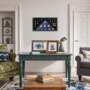 2026 Vitrine de drapeau d'enterrement pour drapeau d'enterrement vétéran et médailles Boîte d'ombre en bois massif avec finition noire en verre véritable - Product Image 6