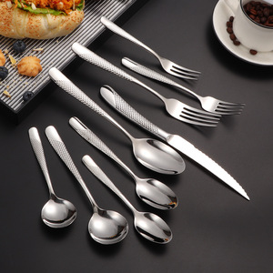 304 stainless steel knife and fork spoon <b>star</b> drill handle steak knife eating spoon fork spoon soup spoon western tableware set - Product Image 3