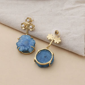 Women Blue Matte Brass Water Drop Earrings With Ethnic Design Fashion Jewelry <b>Accessory</b> For <b>Wedding</b> Ceremonies Party Events Fest - Product Image 4
