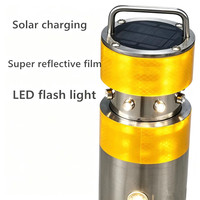 Borne solaire LED en acier inoxydable 304, borne de signalisation routière réfléchissante sans alimentation, poteau d'avertissement extérieur étanche pour parking