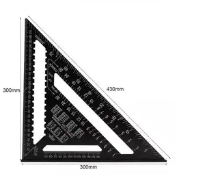 Vendita calda 18Cm alluminio metrico nero 7/12 pollici lavorazione del legno metrica in lega di alluminio triangolo righello velocità quadrato