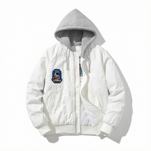 Chaqueta bomber acolchada para hombre con capucha, cierre de cremallera, estilo casual, ropa de calle de invierno, abrigo estilo universitario con bolsillos. - Product Image 1