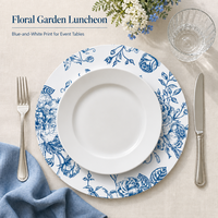 Assiettes de présentation rondes en PP de 13 pouces, imprimé floral blanc et bleu, pour mariages, banquets, fêtes de jardin et décoration de table