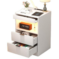 Table de chevet moderne en bois écologique avec 2 tiroirs, LED rechargeable, idéale pour appartement, mobilier de chambre pour la maison ou l'hôtel