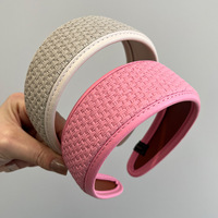 2025 nouveau bandeau en cuir Pu Ins Style bandeau de mode tissé rétro, accessoire de cheveux à bord large