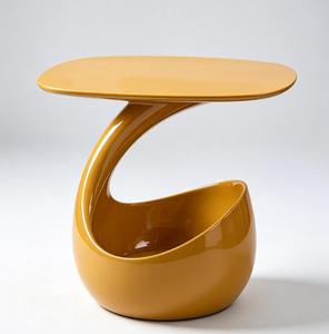 Mesa Auxiliar 2 en 1 para Gatos, Mesa de Noche Moderna de Alto Brillo con Casa para Gatos Oculta, Mesita de Noche Curva Creativa con Estantería - Product Image 1