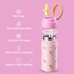 Botella de Agua de Acero Inoxidable para Niños con Diseño Impreso, Aislamiento de Doble Capa, Revestimiento Antideslizante, Tapa con Cierre Deslizante y Pajita - Product Image 6