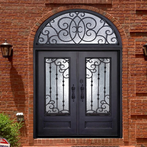 Portes de sécurité extérieures modernes, designs de portes d'entrée en <span class=keywords><strong>fer</strong></span> <span class=keywords><strong>forgé</strong></span> double sur mesure avec des matériaux en acier et en verre pour une sécurité accrue - Product Image 5