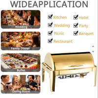 Restaurant-Speisenwärmer Rechteckig 9L Gold Chafing Dish Hydraulischer Deckel Edelstahl Visueller Buffet-Wärmer mit Fenster