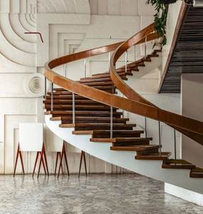 ロビー使用屋内自立型湾曲階段/階段レール足場はしご木製階段 - Product Image 5