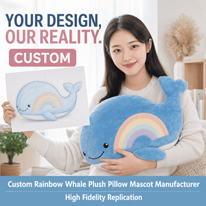 Cuscino Peluche Personalizzato a Forma di Balena Arcobaleno, Giocattolo Morbido, Mascotte, OEM ODM, Decorazione per la Casa, Regalo, Produttore, Fabbrica all'Ingrosso, Personalizzato - Product Image 1