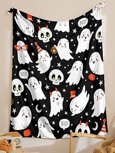 Dessin animé fantôme citrouille impression met en évidence Halloween 100% Polyester jeter couverture polaire pour cadeau d'Halloween et bébé - Product Image 3