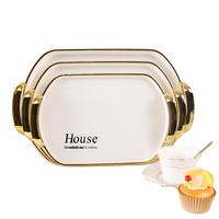Nouveauté, couleur blanche, poignée dorée, forme rectangulaire, plateau à fruits en plastique pour le service des aliments, assiettes pour le salon