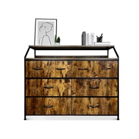 Organisateur de tiroirs antiques, commode à cadre métallique, avec boîtes en tissu et tiroirs de rangement pour nappe en bois